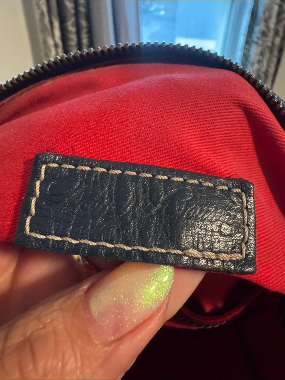Dooney & Bourke Navy Embossed Leather Satchel with Removable Strap - Picture 7 of 12